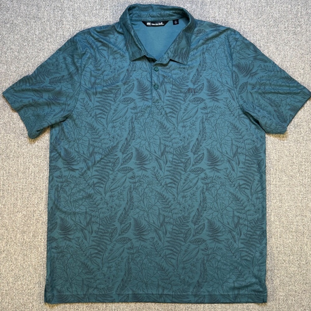 TravisMathew Golf Polo Shirt XXL Green Botanical Print Pima Cotton Stretch‎